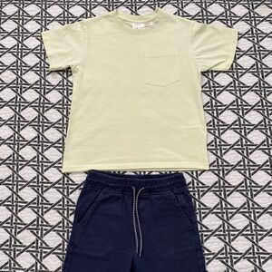 Zara Green Short Sleeve Tee Casual Cotton and Okaidi Blue Shorts